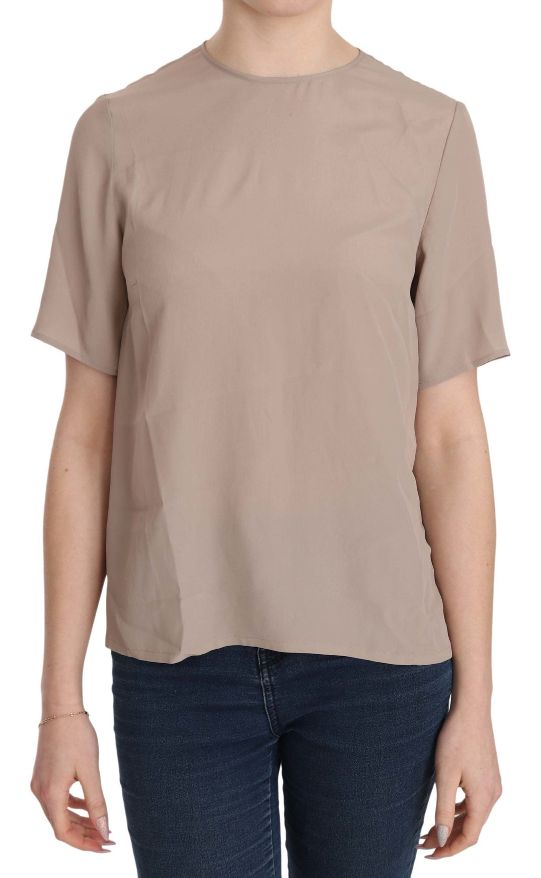 Dolce &amp; Gabbana - Beige Crew Neck Short Sleeve Blouse