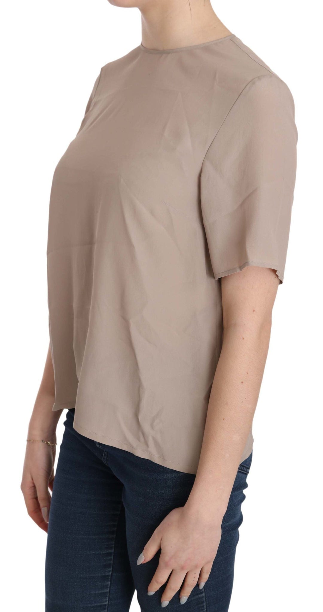 Dolce &amp; Gabbana - Beige Crew Neck Short Sleeve Blouse