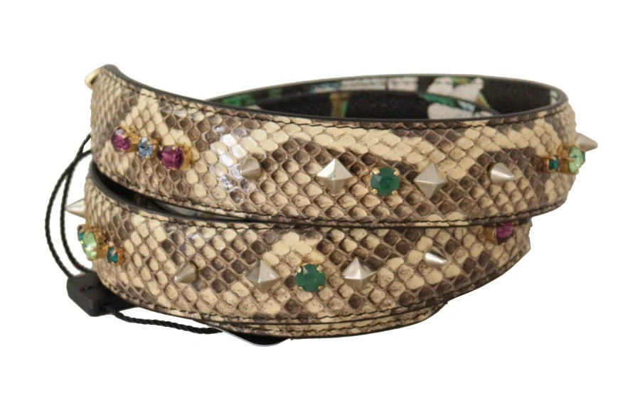 Dolce & Gabbana - Beige Exotic Leather Crystals Reversible Shoulder Strap