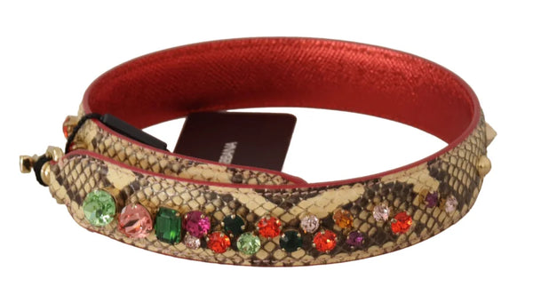 Dolce & Gabbana - Beige Exotic Leather Crystals Shoulder Strap