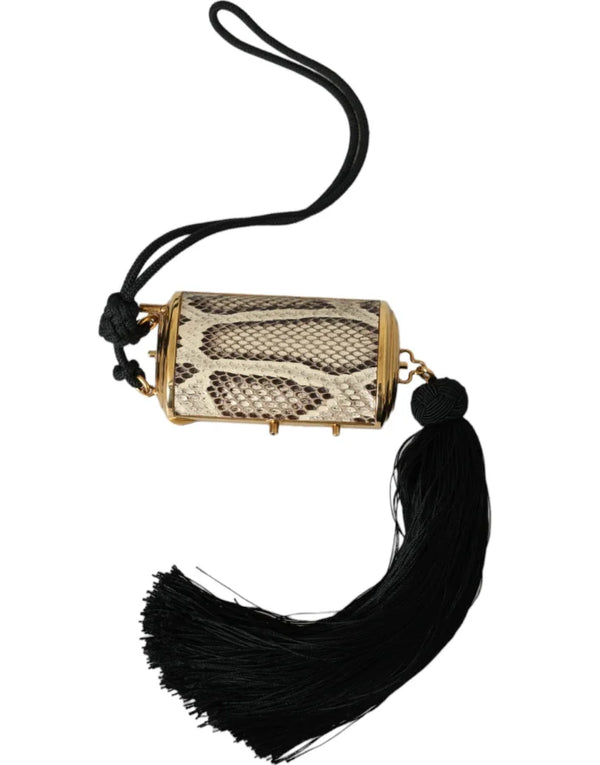 Dolce & Gabbana - Beige Exotic Leather Mini Mirror Tassel Make Up Holder Bag