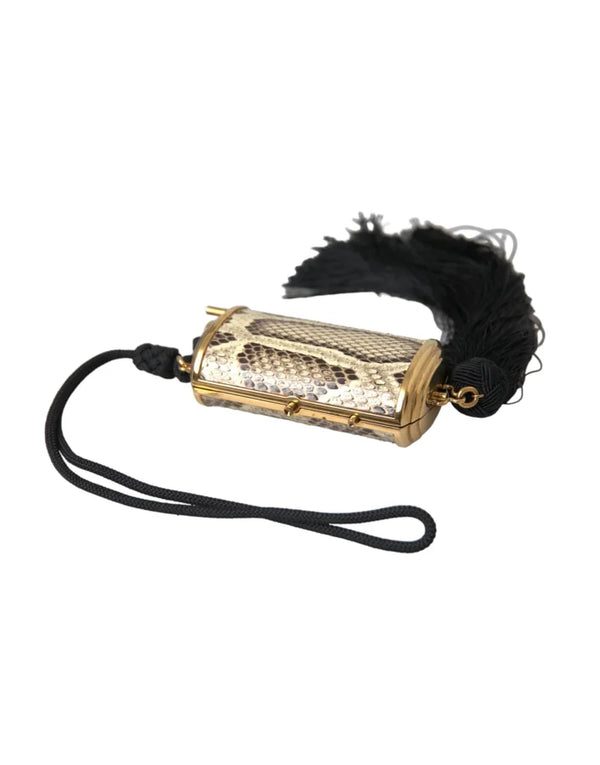 Dolce & Gabbana - Beige Exotic Leather Mini Mirror Tassel Make Up Holder Bag