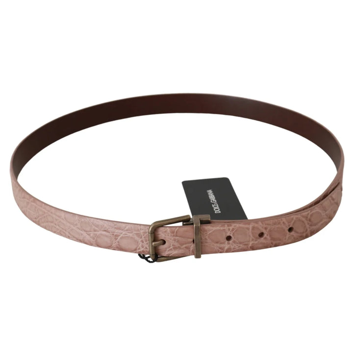 Dolce & Gabbana Beige Exotic Skin Gold Buckle Leather Belt