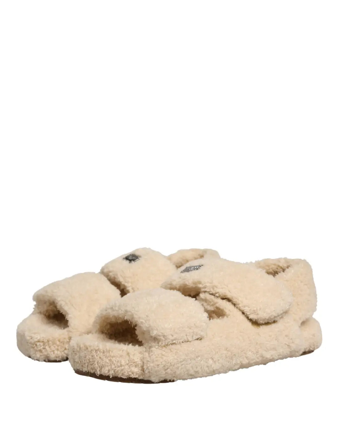 Dolce &amp; Gabbana Beige Faux Fur Slides Men Flats Sandals Shoes