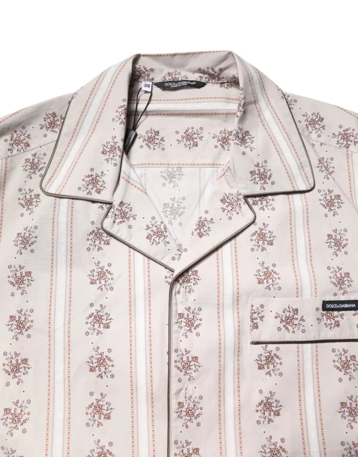 Dolce & Gabbana Beige Floral Print Cotton Men Pajama Set Sleepwear