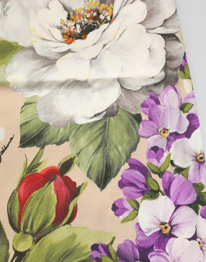 Dolce &amp; Gabbana Beige Floral Silk Tank Short Chemise Sleepwear