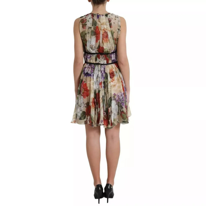 Dolce &amp; Gabbana Beige Floral Sleeveless A-line Mini Dress