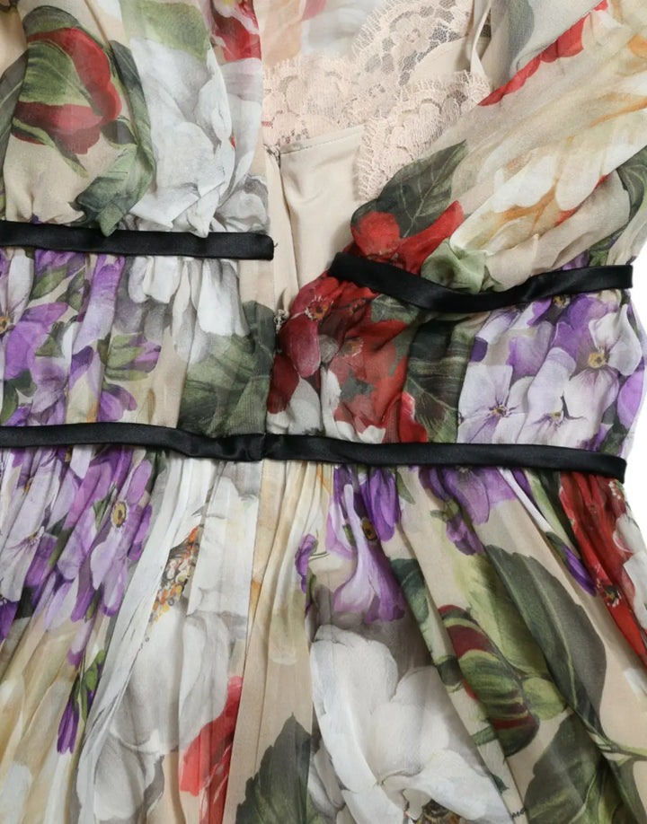 Dolce &amp; Gabbana Beige Floral Sleeveless A-line Mini Dress