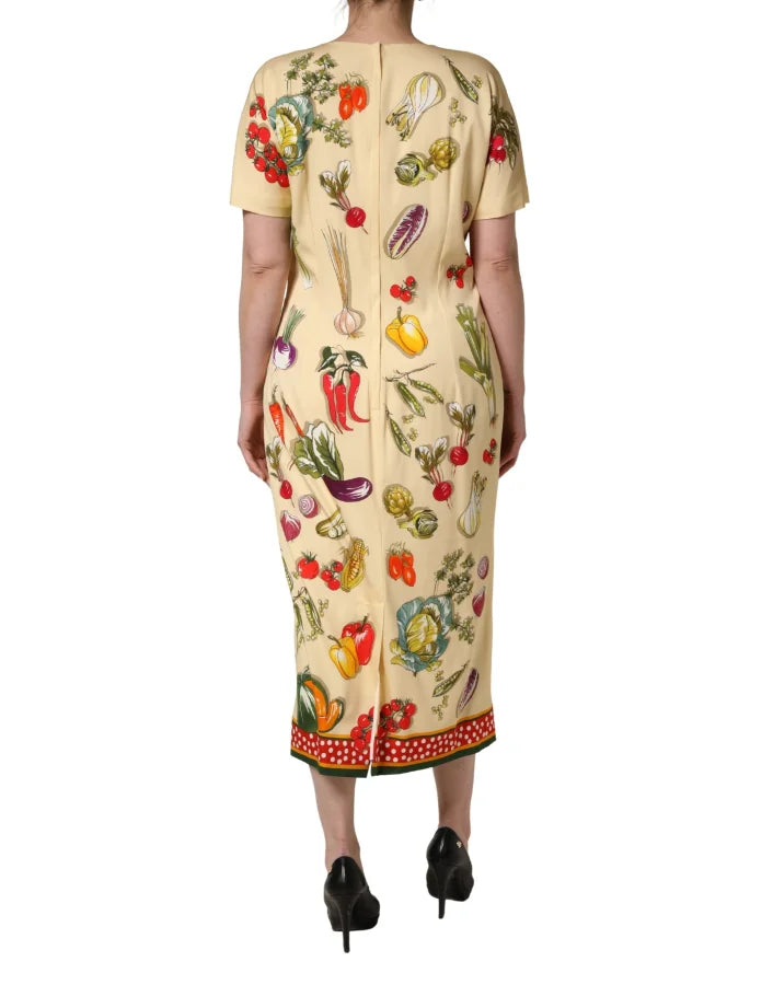 Dolce &amp; Gabbana Beige Fruit PolkaDot Sheath Silk Midi Dress