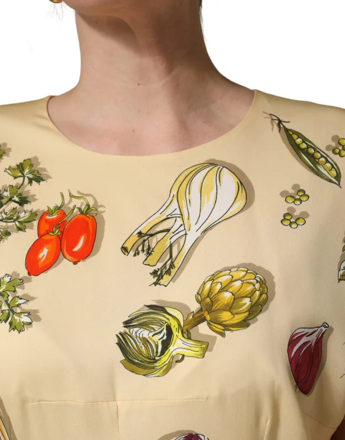 Dolce &amp; Gabbana Beige Fruit PolkaDot Sheath Silk Midi Dress