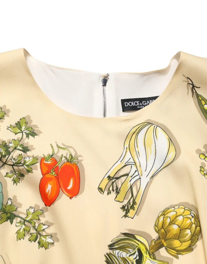 Dolce &amp; Gabbana Beige Fruit PolkaDot Sheath Silk Midi Dress