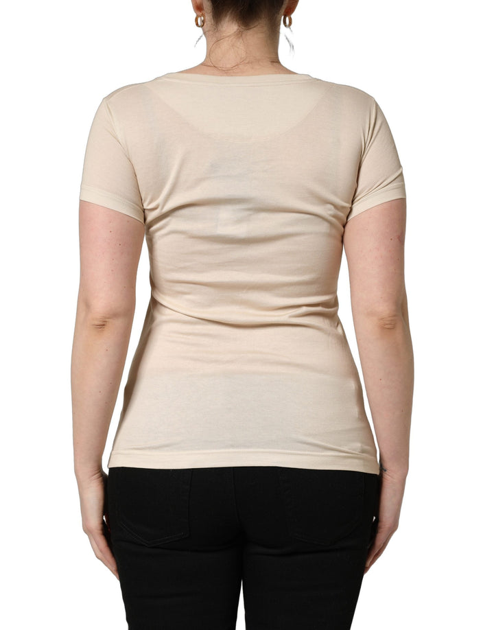 Dolce &amp; Gabbana T-Shirts - Beige Jungle Print Cotton Round Neck T-Shirt