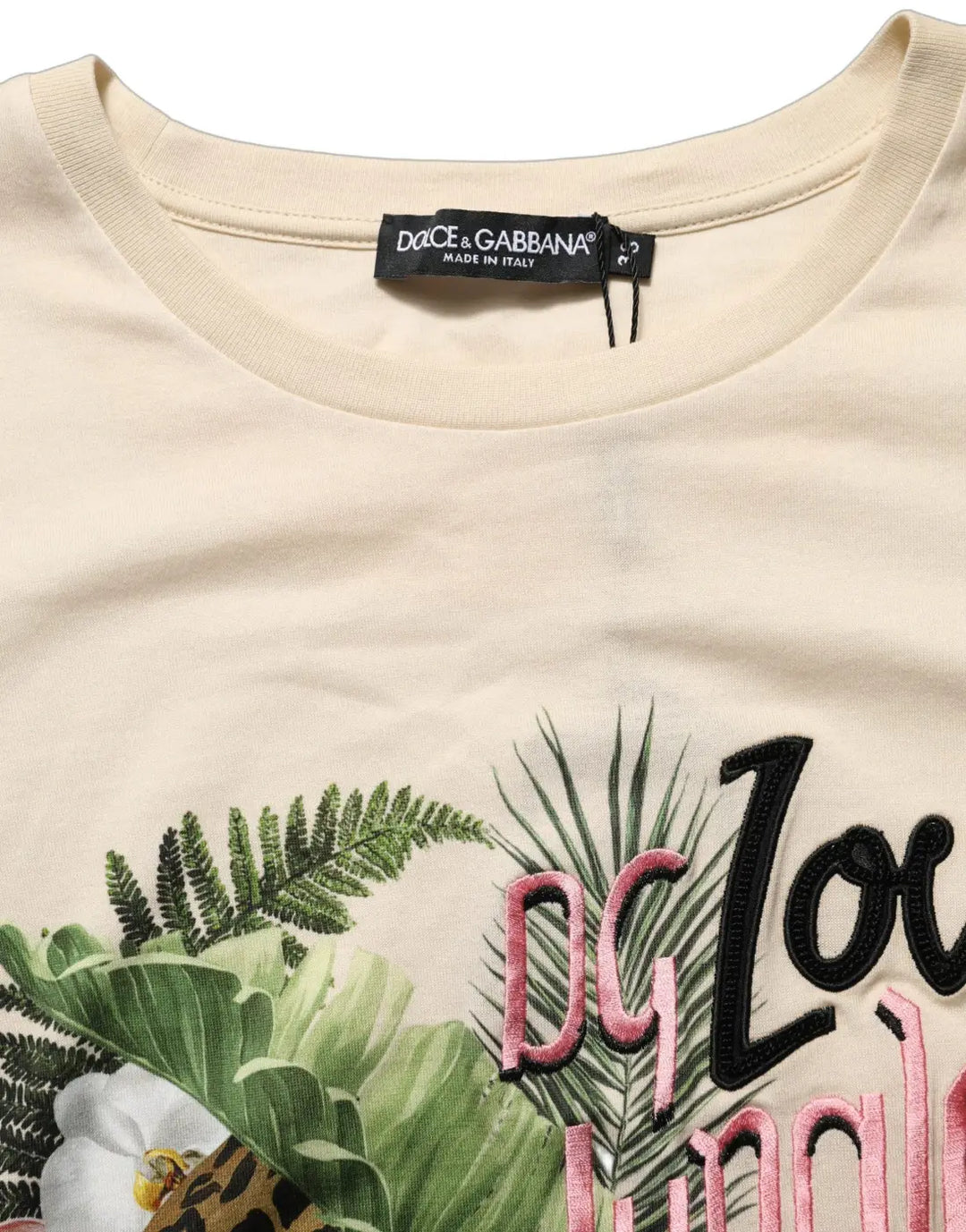 Dolce &amp; Gabbana Beige Jungle Print Cotton Round Neck T-Shirt