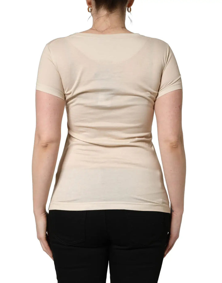 Dolce &amp; Gabbana Beige Jungle Print Cotton Round Neck T-Shirt