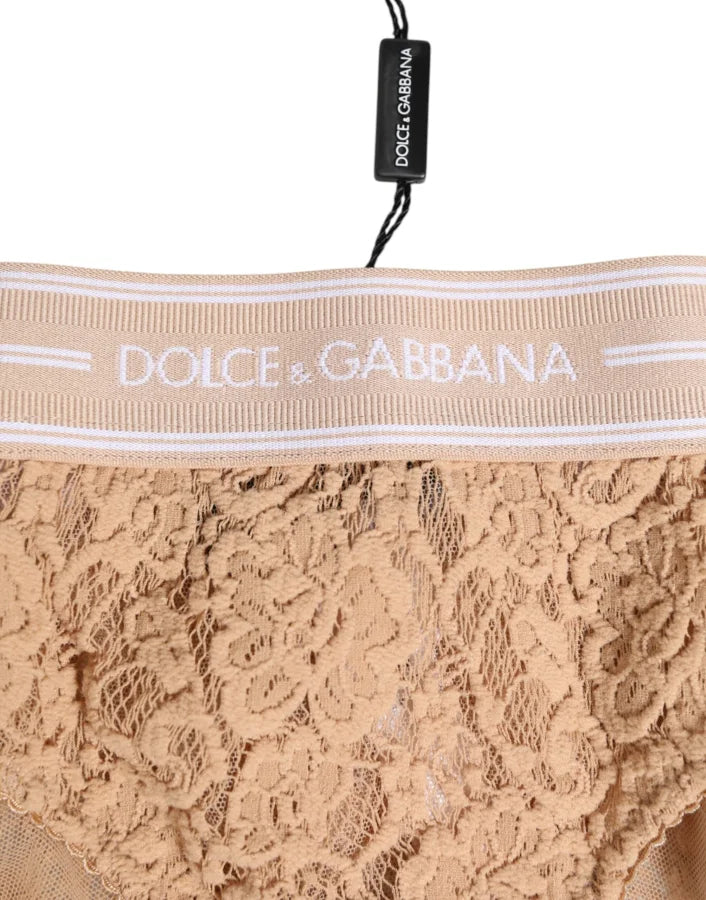 Dolce & Gabbana Beige Lace Brasiliano Briefs Logo Waistband Underwear