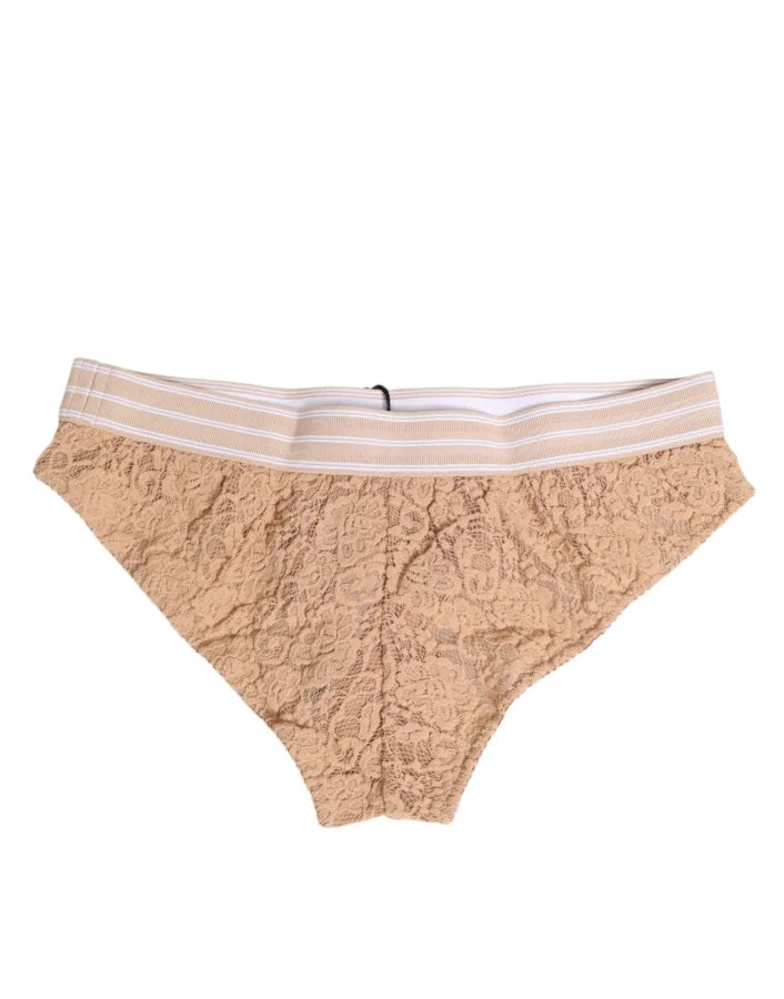 Dolce & Gabbana Beige Lace Brasiliano Briefs Logo Waistband Underwear