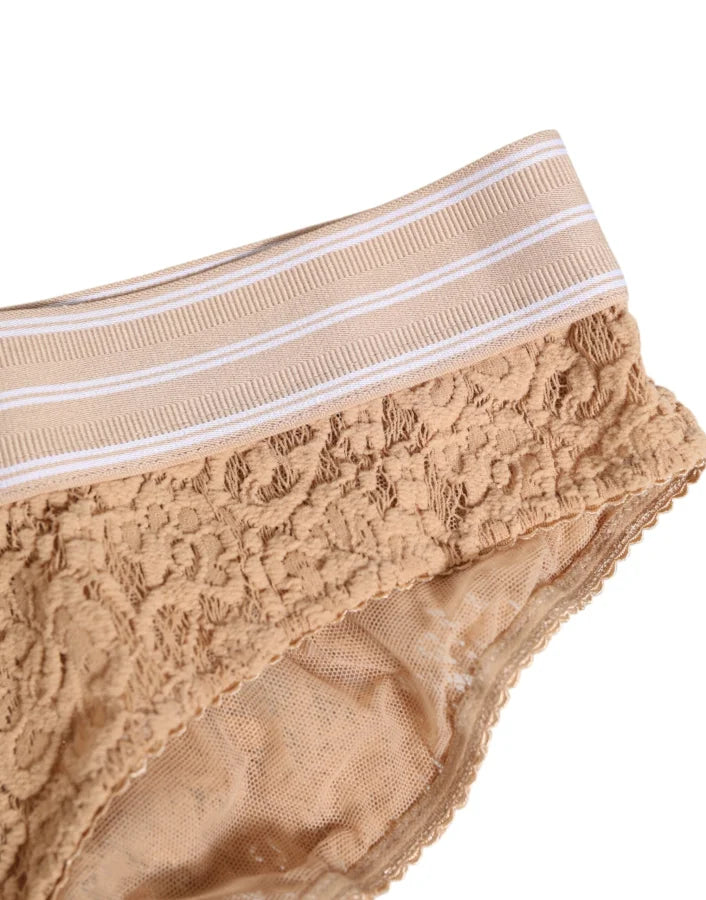 Dolce & Gabbana Beige Lace Brasiliano Briefs Logo Waistband Underwear