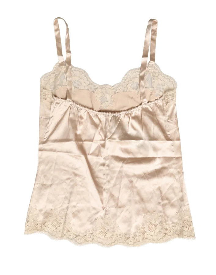Dolce &amp; Gabbana Beige Lace Silk Satin Tank Lingerie Sleepwear