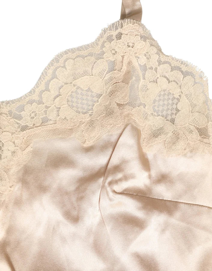 Dolce &amp; Gabbana Beige Lace Silk Satin Tank Lingerie Sleepwear