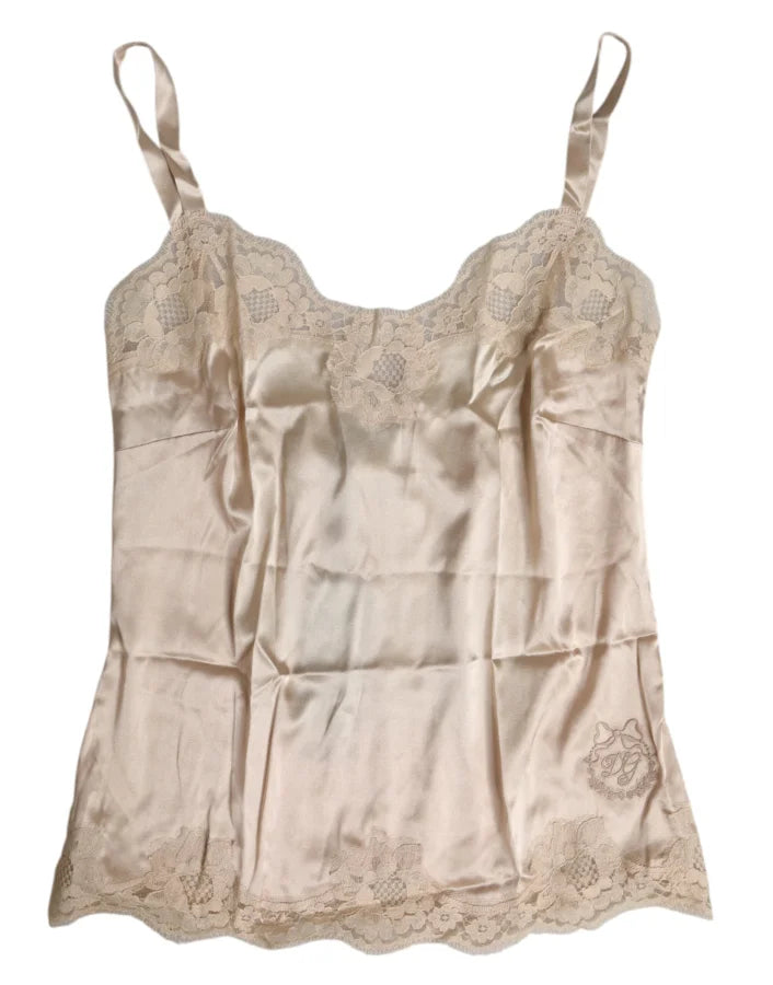 Dolce & Gabbana Beige Lace Silk Satin Tank Lingerie Underwear