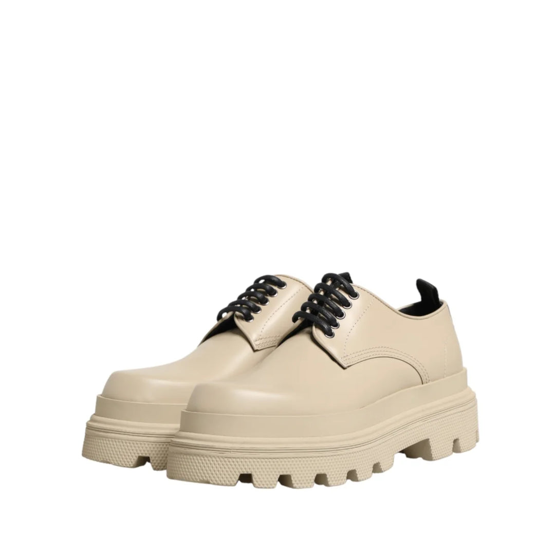 Dolce & Gabbana Beige Lace Up Trekking Derby Men Dress Shoes