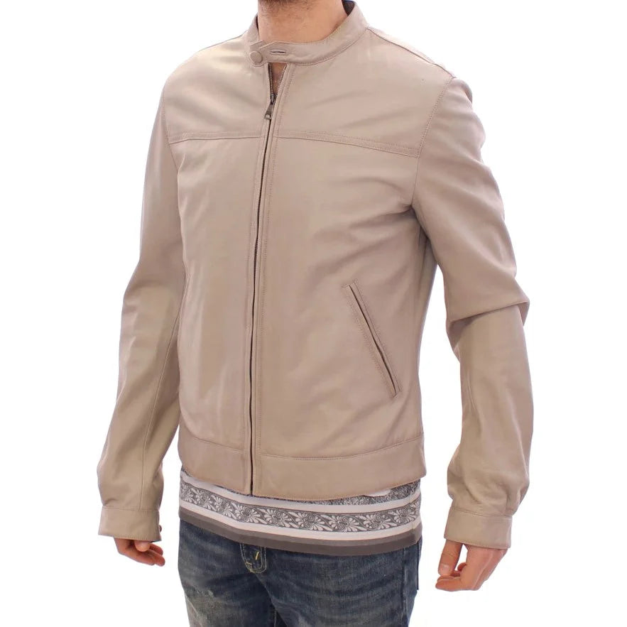 Dolce & Gabbana Beige Leather Jacket Biker Coat