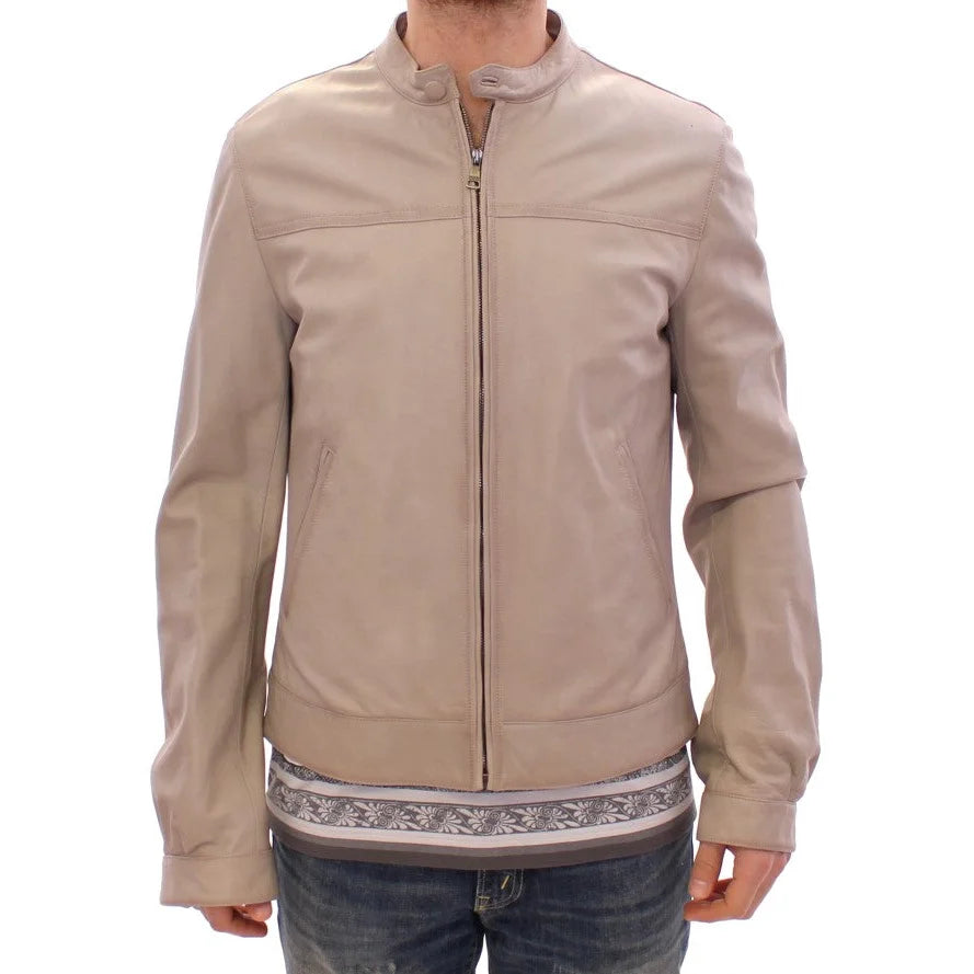 Dolce & Gabbana Beige Leather Jacket Biker Coat