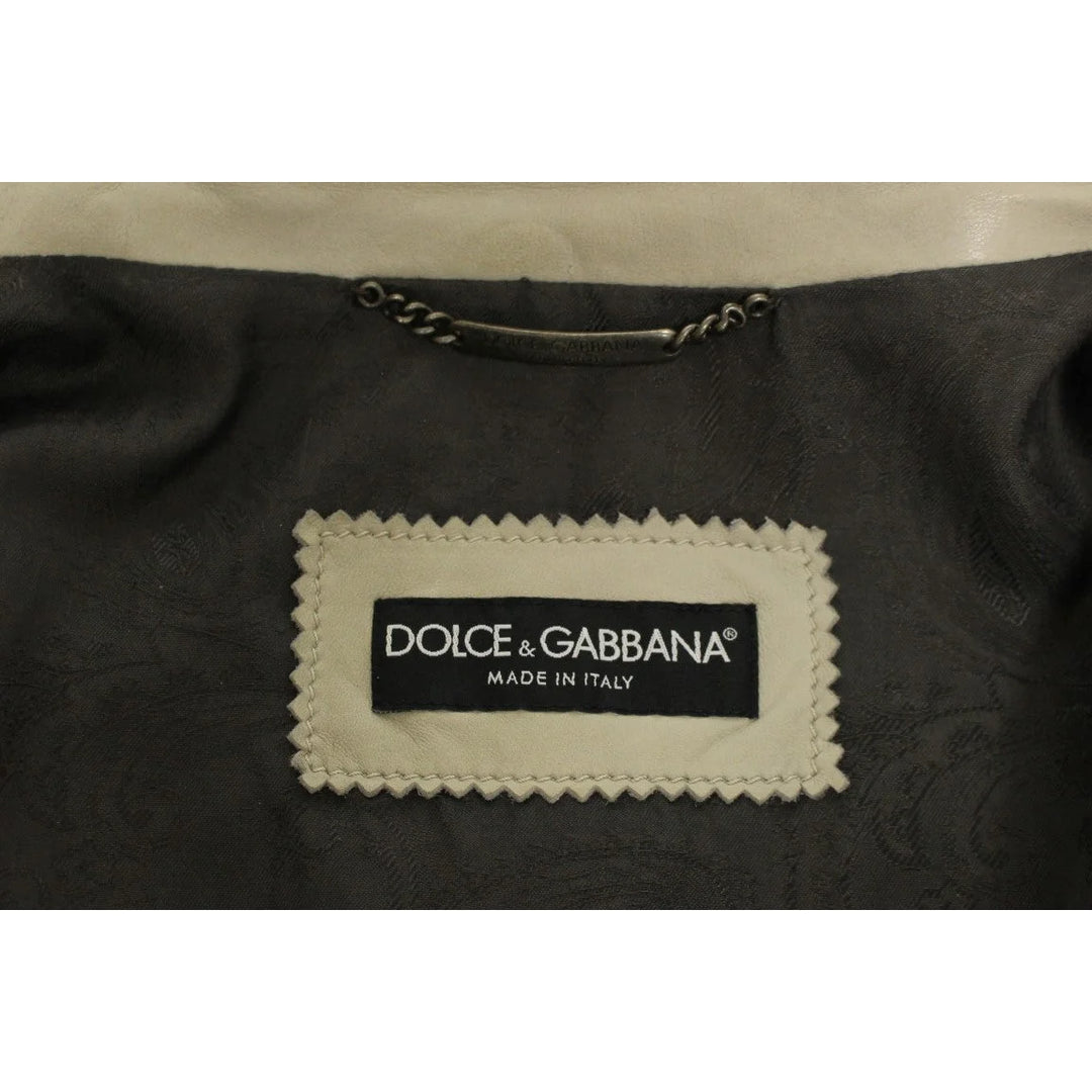 Dolce & Gabbana Beige Leather Jacket Biker Coat