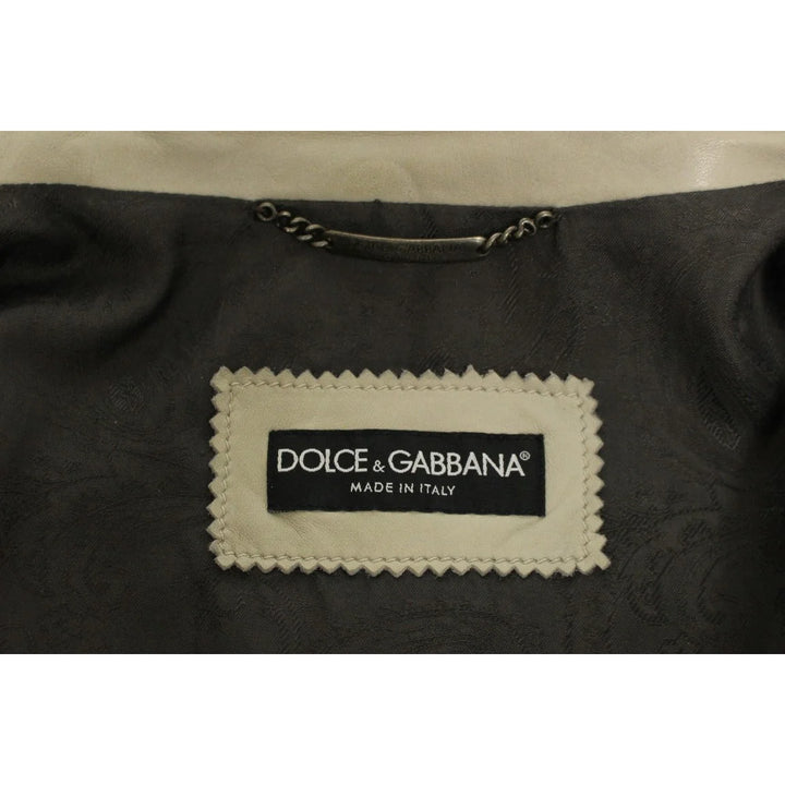 Dolce & Gabbana Beige Leather Jacket Biker Coat