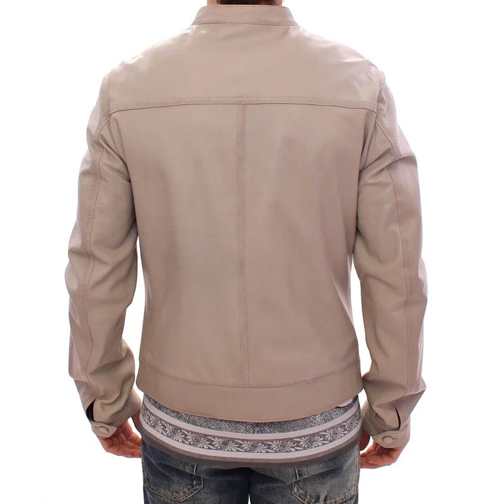Dolce & Gabbana Beige Leather Jacket Biker Coat