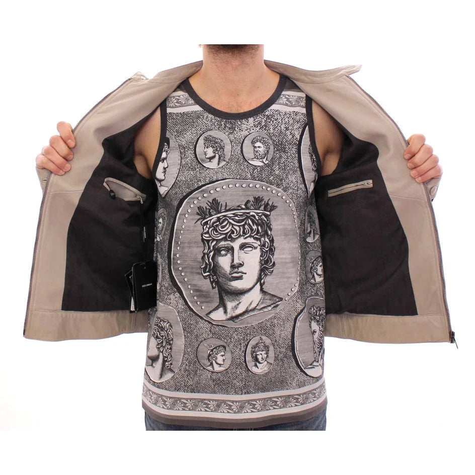 Dolce & Gabbana Beige Leather Jacket Biker Coat