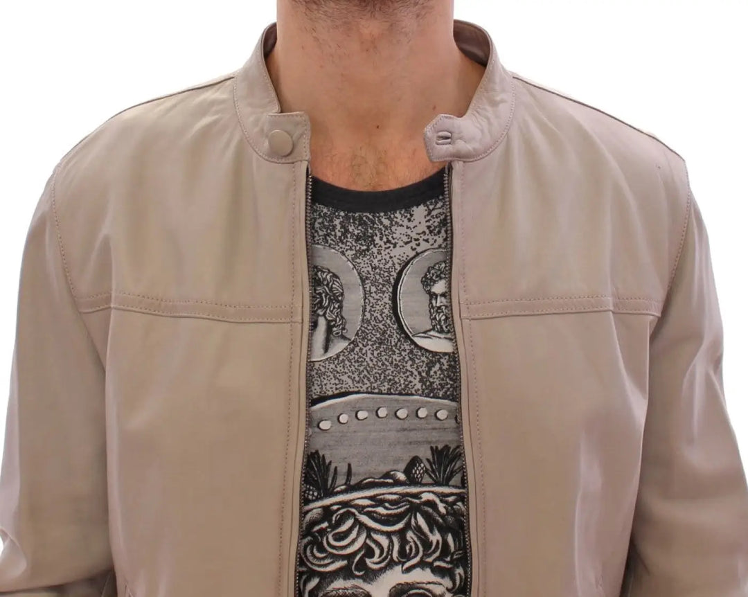 Dolce &amp; Gabbana Beige Leather Jacket Biker Coat