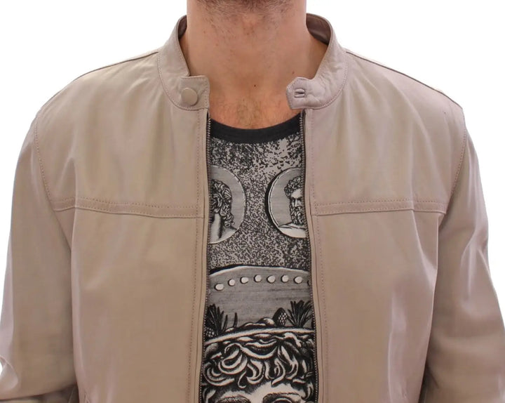 Dolce &amp; Gabbana Beige Leather Jacket Biker Coat