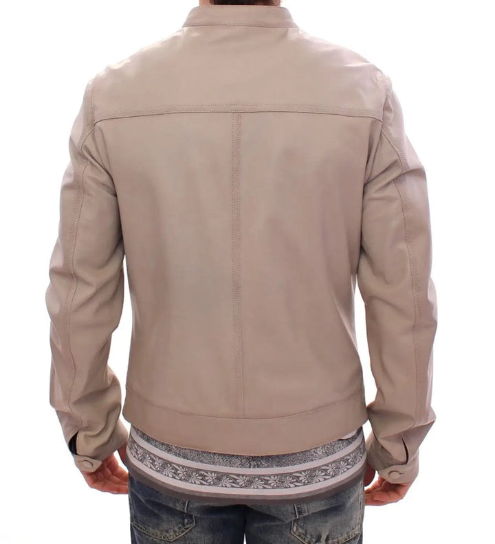 Dolce &amp; Gabbana Beige Leather Jacket Biker Coat