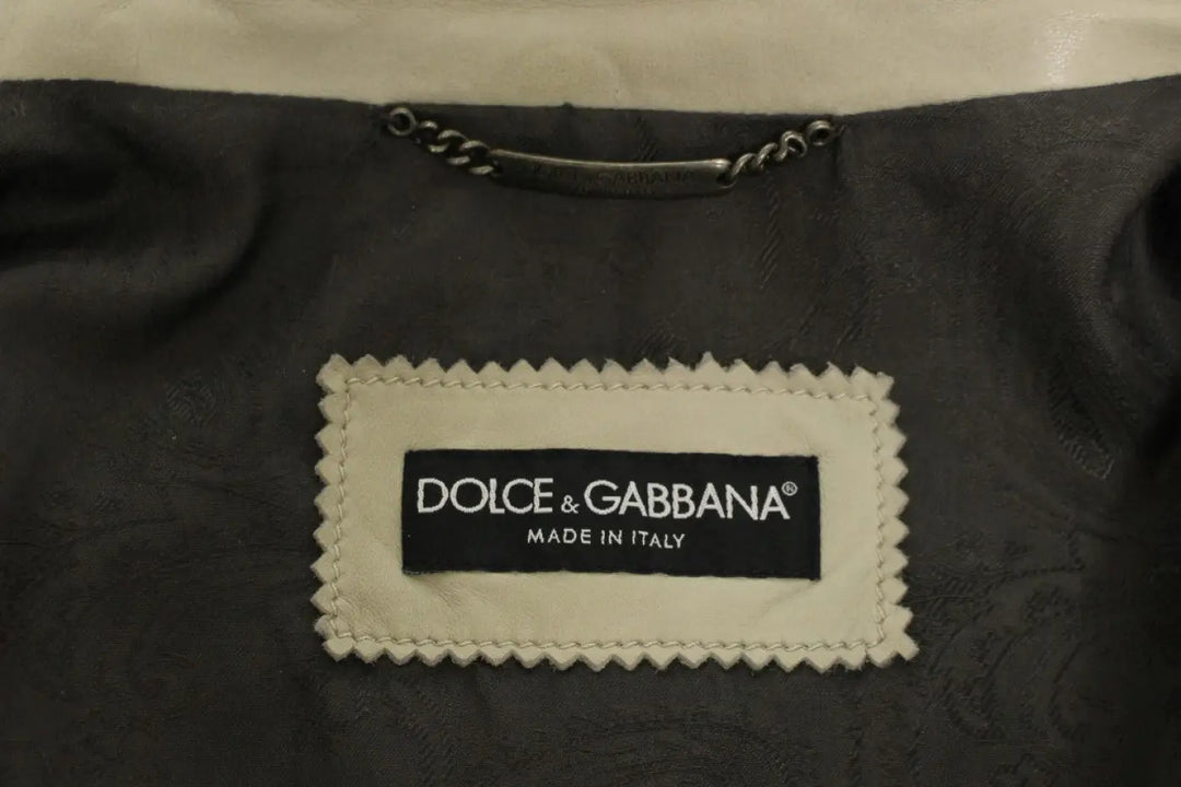 Dolce &amp; Gabbana Beige Leather Jacket Biker Coat