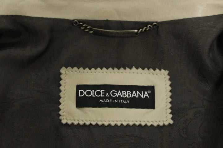 Dolce &amp; Gabbana Beige Leather Jacket Biker Coat