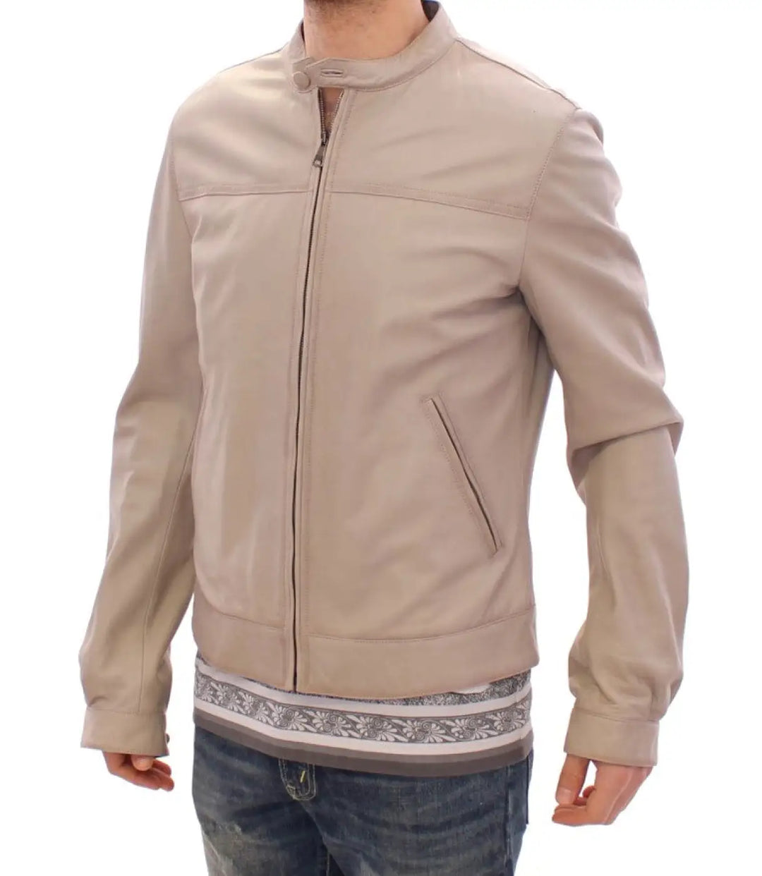 Dolce &amp; Gabbana Beige Leather Jacket Biker Coat