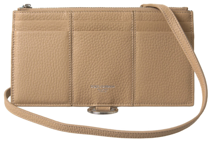 Dolce &amp; Gabbana Beige Leather Shoulder Cardholder Strap Wallet