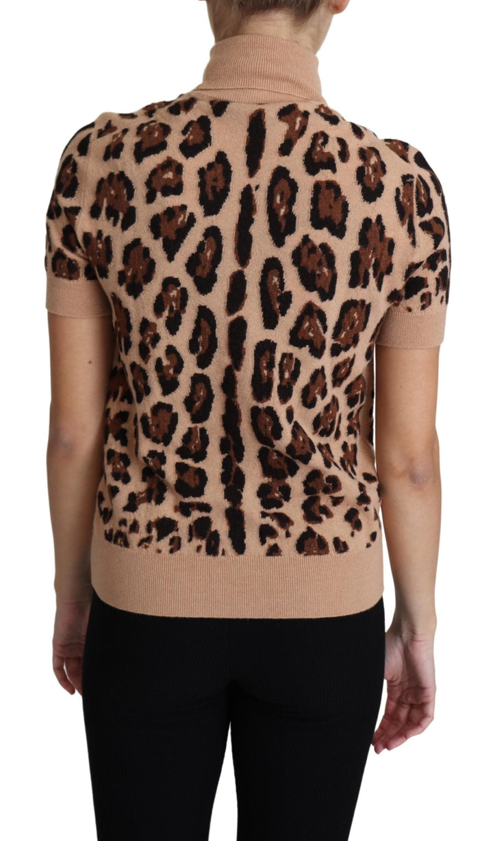 Dolce &amp; Gabbana - Beige Leopard Print Virgin Wool Turtleneck Top