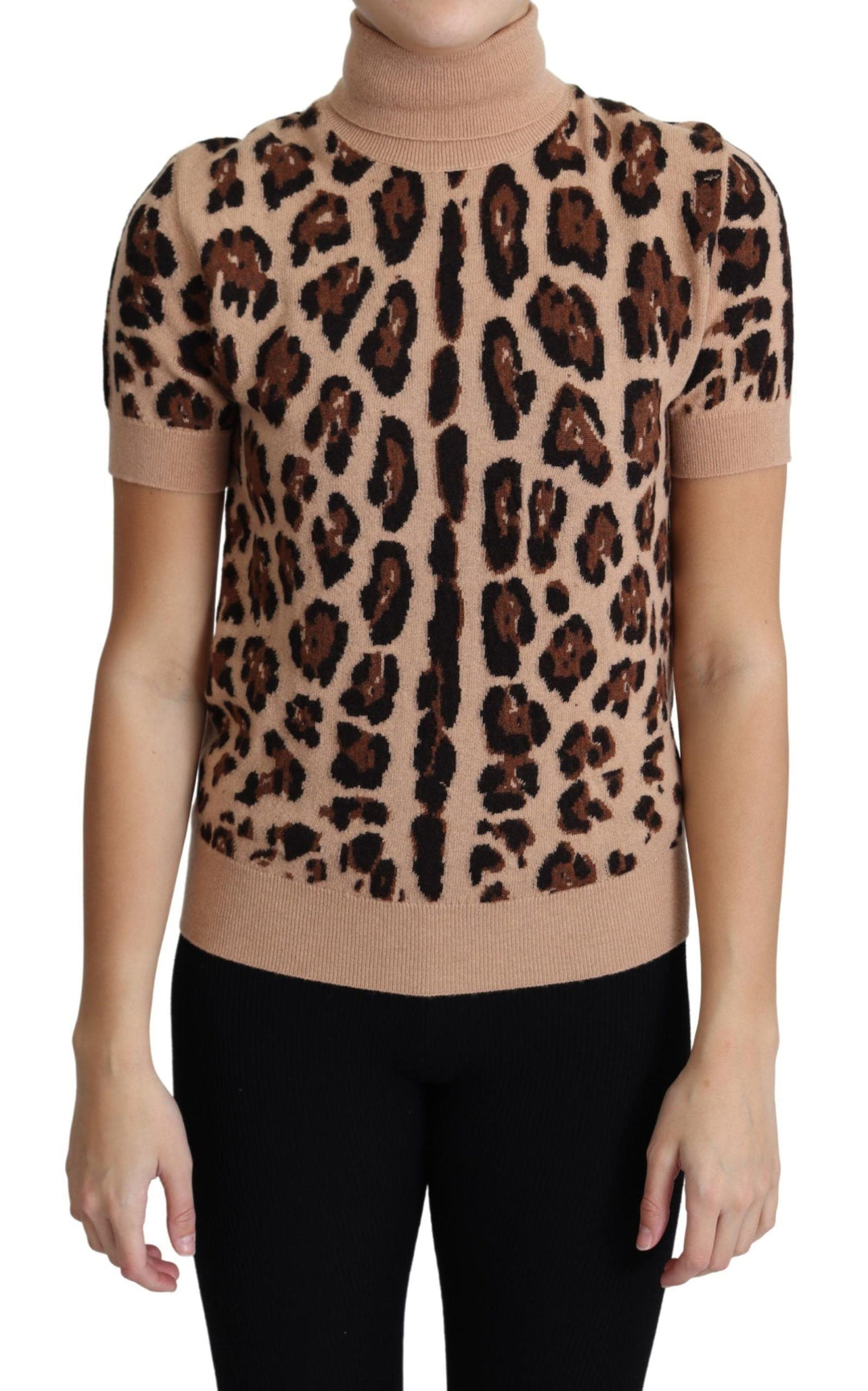 Dolce &amp; Gabbana - Beige Leopard Print Virgin Wool Turtleneck Top