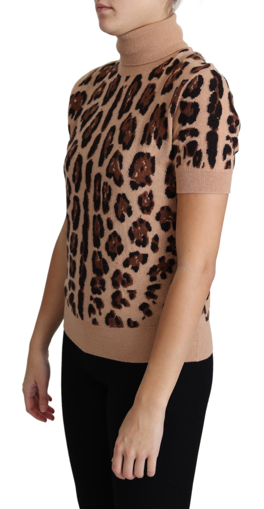 Dolce &amp; Gabbana - Beige Leopard Print Virgin Wool Turtleneck Top