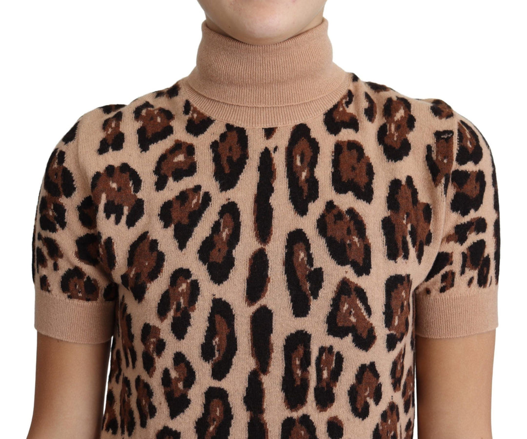 Dolce &amp; Gabbana - Beige Leopard Print Virgin Wool Turtleneck Top