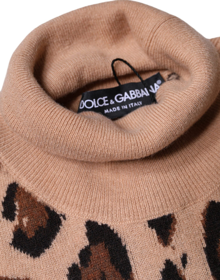Dolce &amp; Gabbana - Beige Leopard Print Wool Turtleneck Top