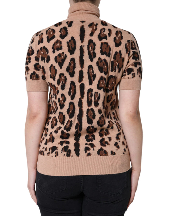 Dolce &amp; Gabbana - Beige Leopard Print Wool Turtleneck Top