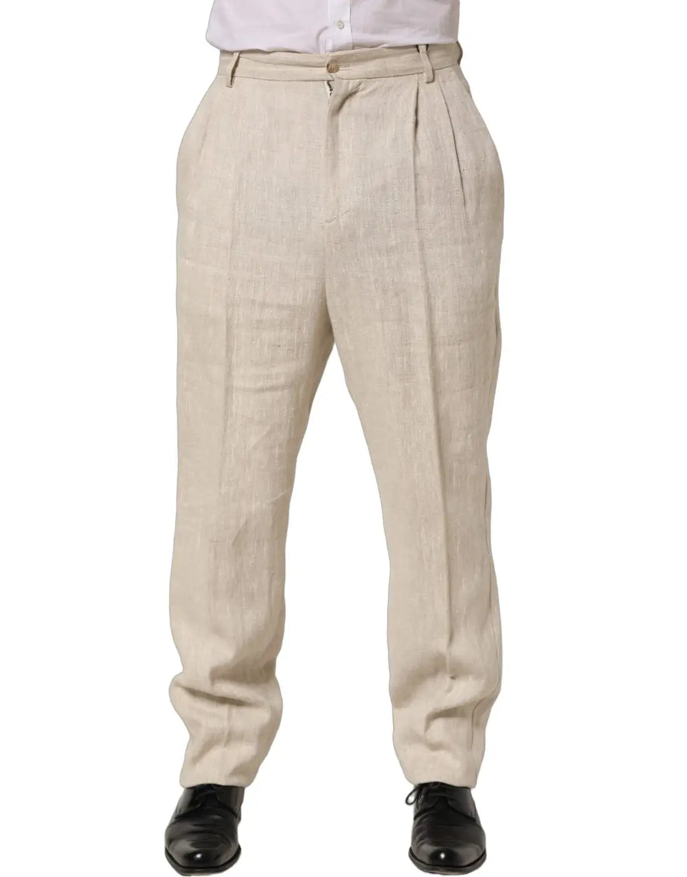 Dolce & Gabbana Beige Linen Tapered Men Dress Trouser Pants