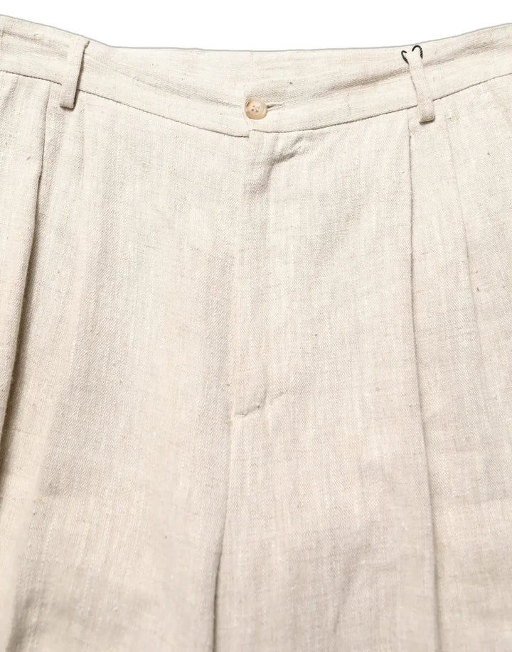 Dolce &amp; Gabbana Beige Linen Tapered Men Dress Trouser Pants
