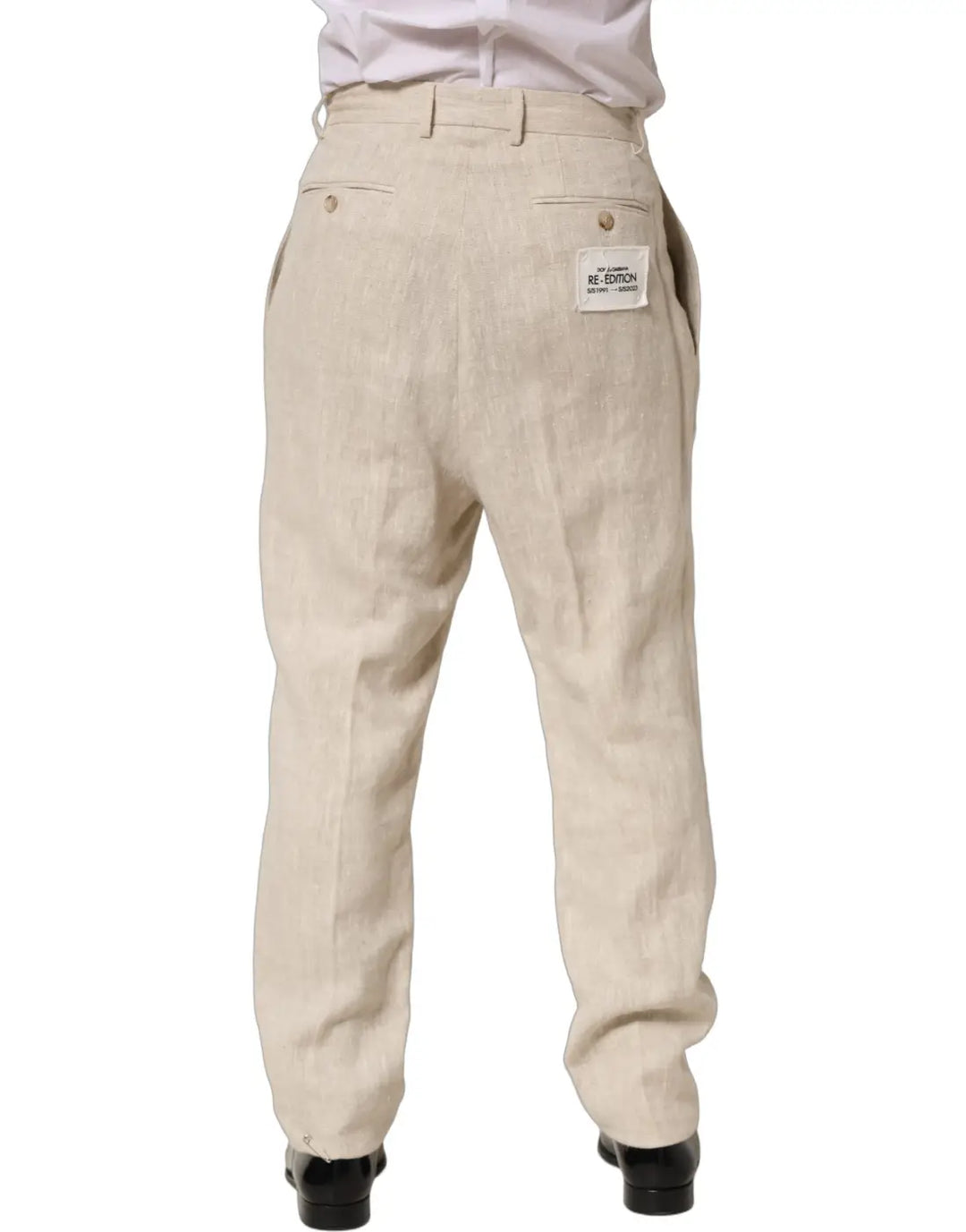 Dolce &amp; Gabbana Beige Linen Tapered Men Dress Trouser Pants