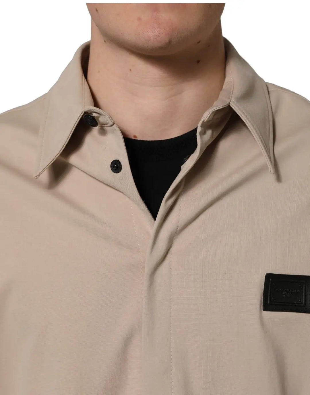 Dolce &amp; Gabbana Beige Logo Overshirt Cotton Men Casual Shirt