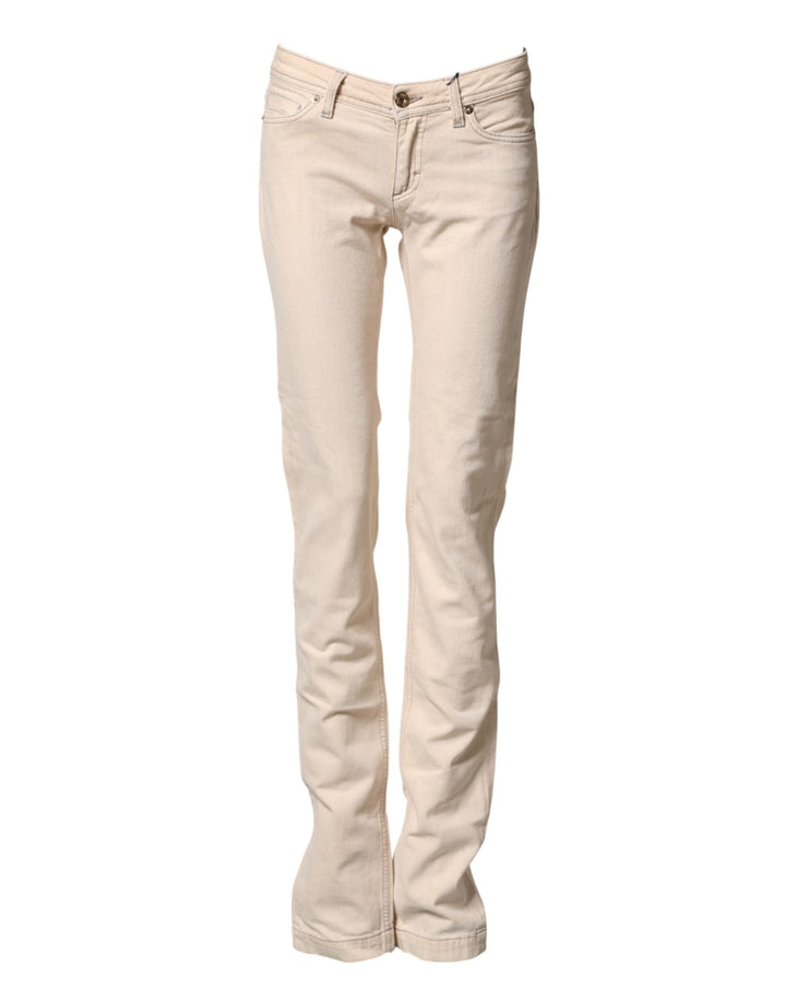 Dolce &amp; Gabbana Beige Low Waist Cotton Slim Fit Denim Trousers Jeans