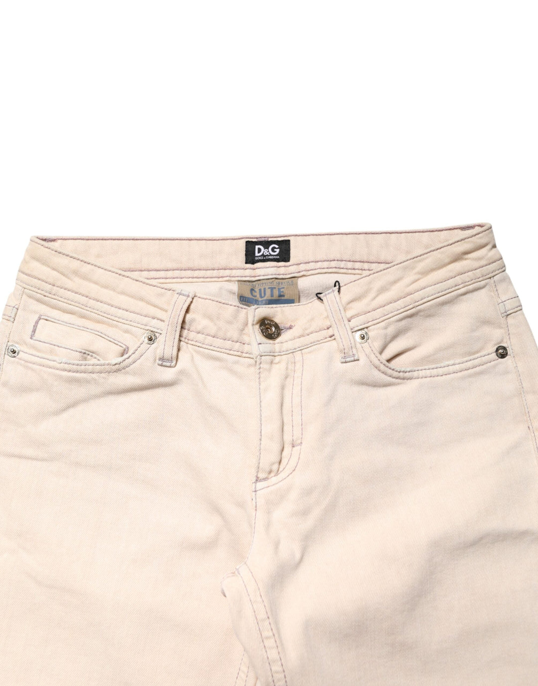 Dolce &amp; Gabbana Beige Low Waist Cotton Slim Fit Denim Trousers Jeans